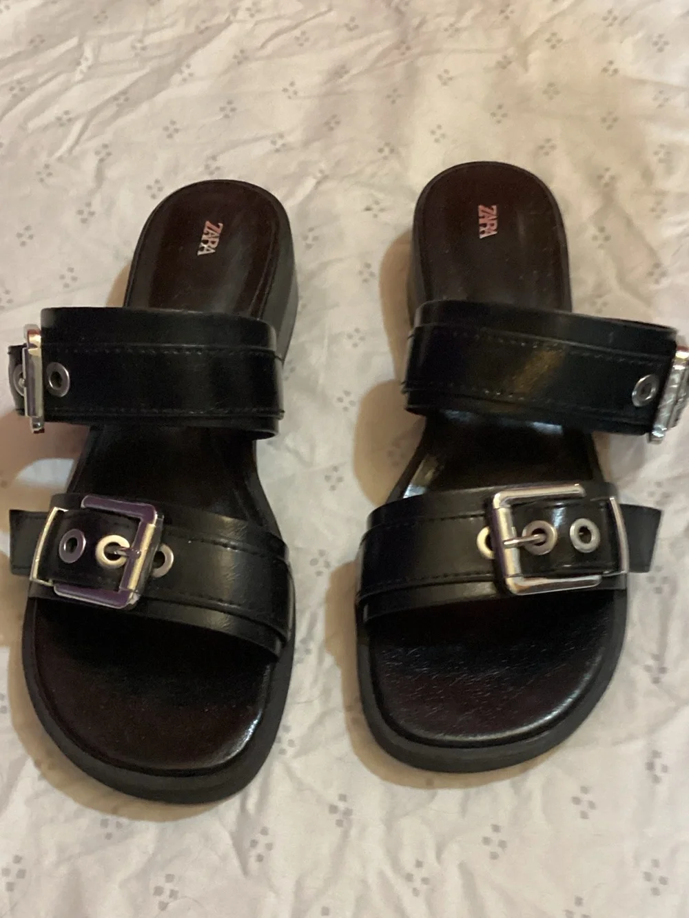 Zara Black Double-Buckle Slide Mules - Picture 2 of 6